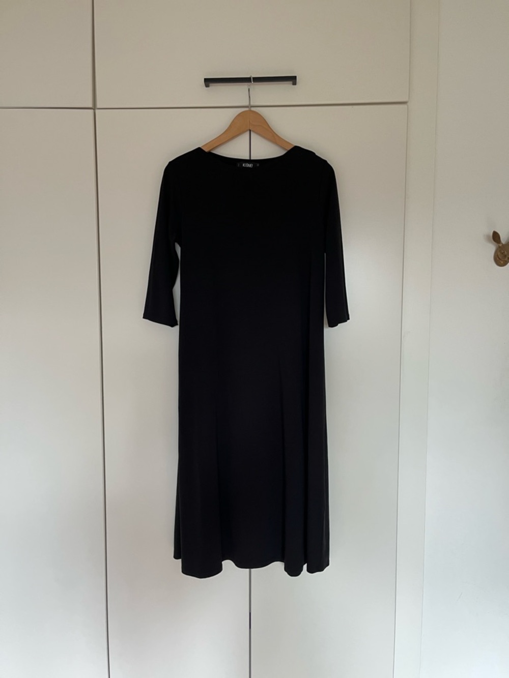 Simons Black Cotton Midi Dress with 3/4 Sleeves